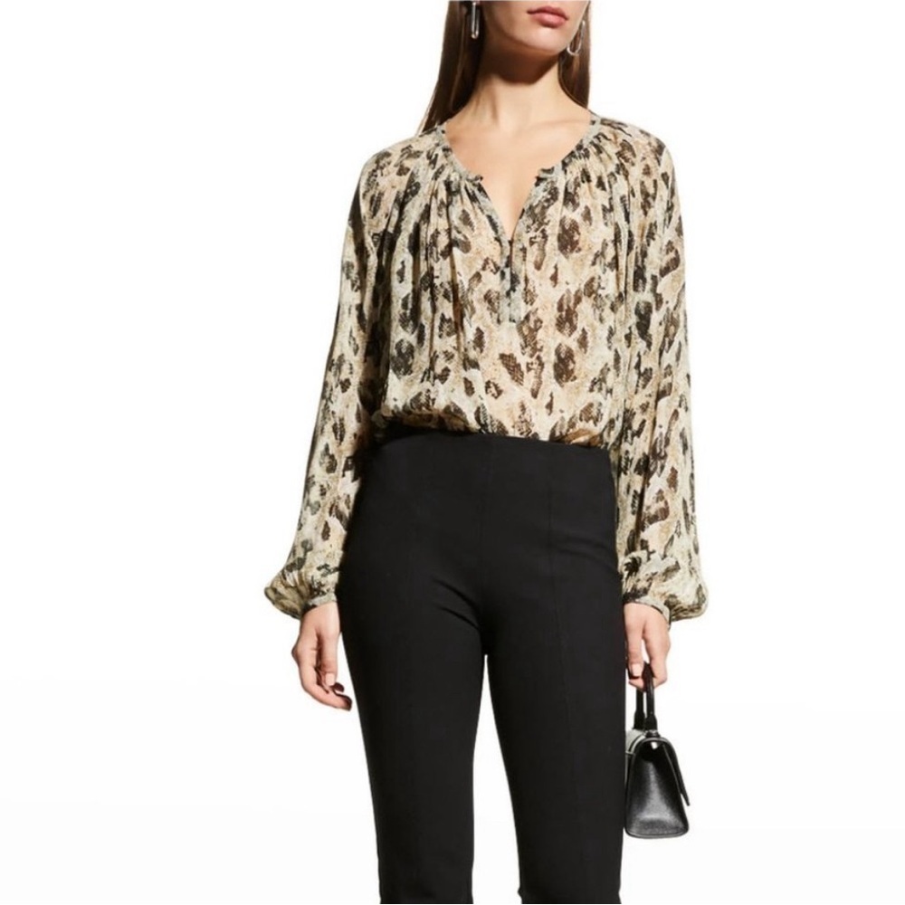 Rag & Bone Yuni Printed Blouse Top in Light Green Animal size M and L